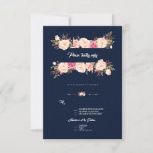 Bezaubernde rosa Blumenrahmen Navy Blue Wedding RSVP Karte (Vorderseite)