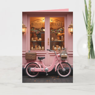 Bezaubernde rosa Ladenfront mit Vintage-Moped Einladung