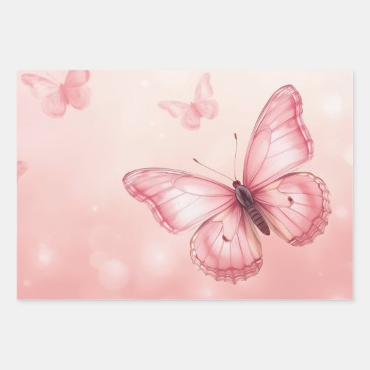 bezaubernde rosa Schmetterlinge Geschenkpapier Set (Vorderseite)