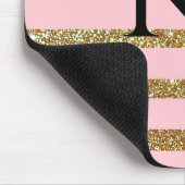 Bezaubernde Rosa-und Goldgestreifte mit Monogramm Mousepad (Ecke)