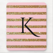 Bezaubernde Rosa-und Goldgestreifte mit Monogramm Mousepad (Vorne)