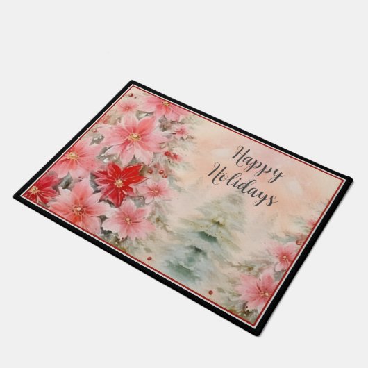 Bezaubernde Rosa Wasserfarbe Poinsettia Tree Fußmatte