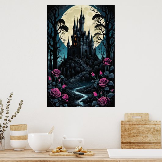 Bezaubernde Rose Burg Fantasy Poster (Küche)