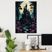 Bezaubernde Rose Burg Fantasy Poster (Heimbüro)