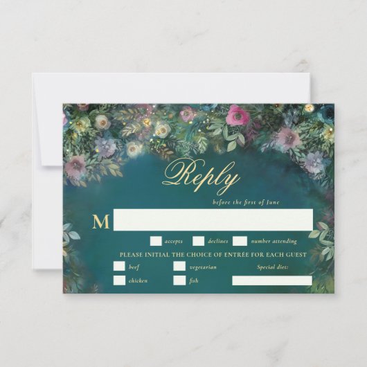Bezaubernde Rose Fairy Tale Meal Wedding RSVP (Vorderseite)