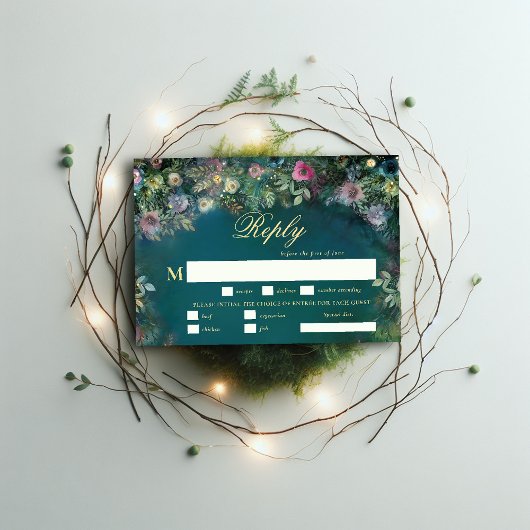 Bezaubernde Rose Fairy Tale Meal Wedding RSVP Karte