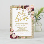 Bezaubernde Rosen-Baby-mit Blumendusche Burgunders Einladung (Stehend Vorderseite)