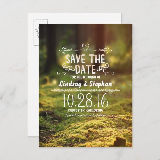 Bezaubernde, rustikale, Save the Date Postkarten (Vorne/Hinten)