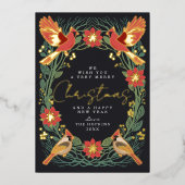 Bezaubernde rustikale Weihnachtslieder-Kardinal Folien Feiertagskarte (Vorderseite)