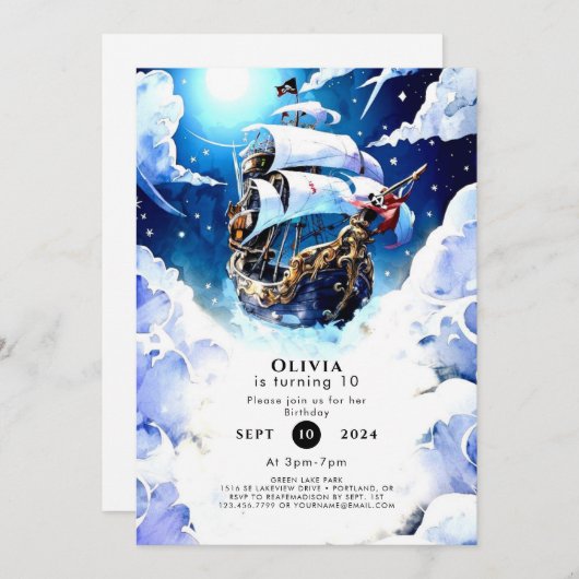 Bezaubernde Schatzsuche Pirate Geburtstag Einladung (Vorne/Hinten)