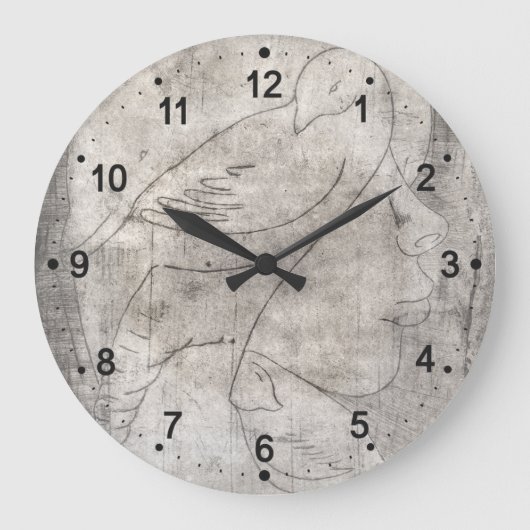 Bezaubernde Schwarz-Weiß-Print: Junge Mädchen unte Große Wanduhr (Vorderseite)