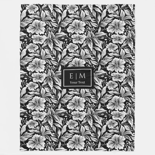 Bezaubernde Schwarzweiß-Blume-Fleece Fleecedecke (Vorderseite)