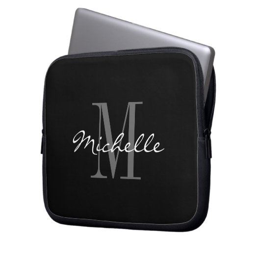 Bezaubernde Schwarzweiss-Monogrammlaptophülsen Laptopschutzhülle (Vorderseite Links)