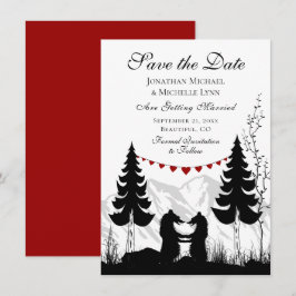 Bezaubernde Silhouette Mountain Bear Couple Weddin Save The Date