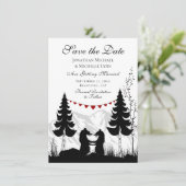 Bezaubernde Silhouette Mountain Bear Couple Weddin Save The Date (Stehend Vorderseite)
