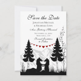Bezaubernde Silhouette Mountain Bear Couple Weddin Save The Date