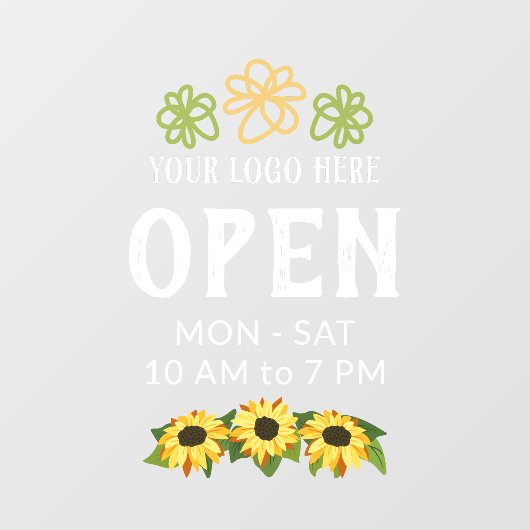 Bezaubernde Sonnenblumen Ihre Logoaufenthalte Fensteraufkleber (Blatt)