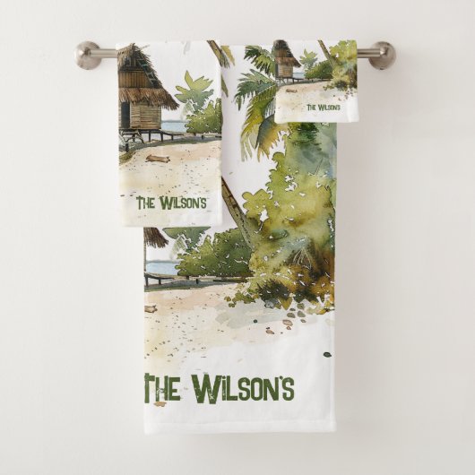Bezaubernde Strandlandschaft mit Wasserfarbe Badhandtuch Set (Insitu)