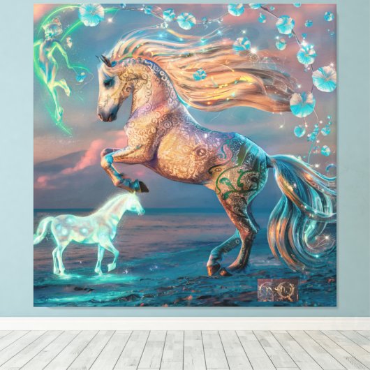 Bezaubernde Strandpferde Leinwand Art (Insitu (Holzboden))