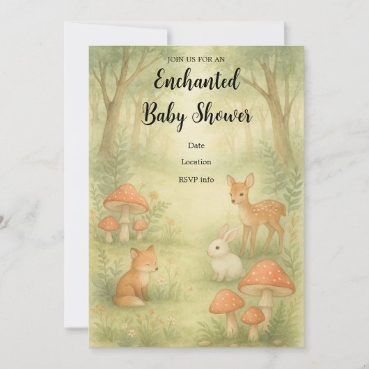 Bezaubernde Toadstool Forest Baby Dusche Einladung (Vorderseite)