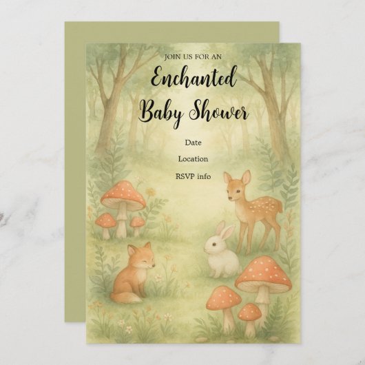 Bezaubernde Toadstool Forest Baby Dusche Einladung (Vorne/Hinten)