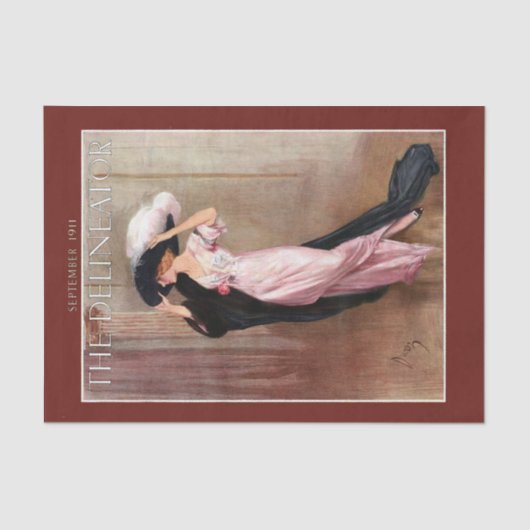 Bezaubernde Vintage Edwardian Frau   im rosa Kleid Seidenpapier (Vorderseite)