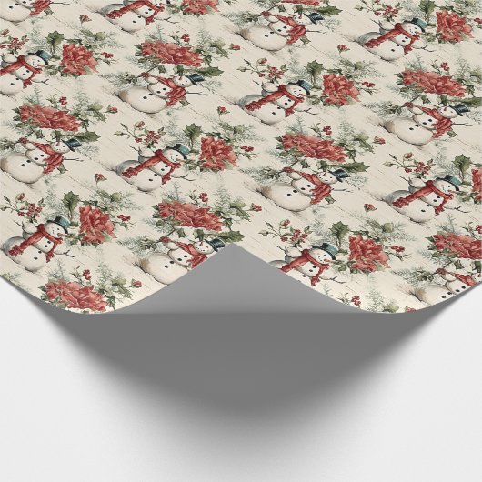 Bezaubernde Vintage Snowman-Urlaubsszene Geschenkpapier (Ecke)