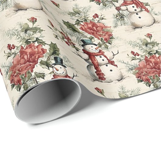 Bezaubernde Vintage Snowman-Urlaubsszene Geschenkpapier (Rolleneckpunkt)