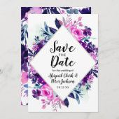 Bezaubernde Violett Wasserfarbe Diamant Chic Save The Date (Vorne/Hinten)