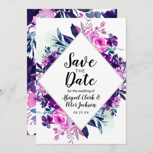Bezaubernde Violett Wasserfarbe Diamant Chic Save The Date (Vorne/Hinten)