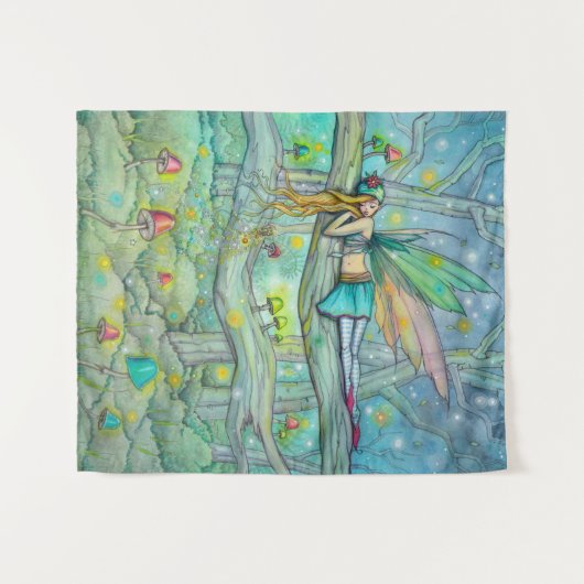 Bezaubernde Wald Fairy und Pilze Fantasy Art Wandteppich (Vorderseite (Horizontal))