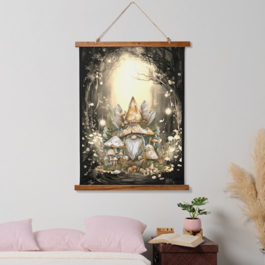 Bezaubernde Wald Gnome Pilze Wandteppich Mit Holzrahmen (Schlafzimmer)