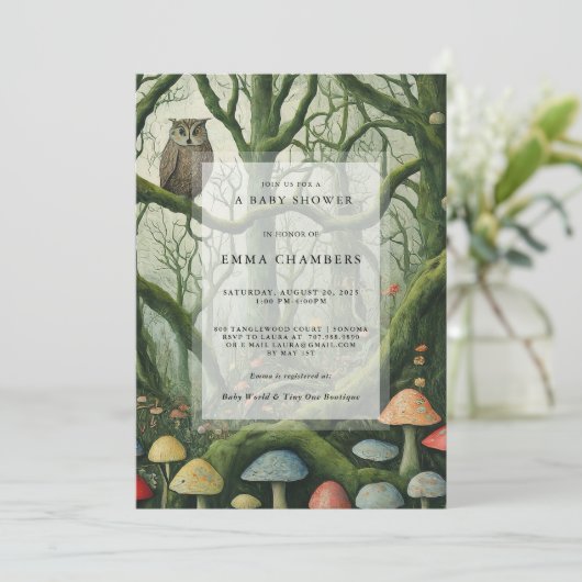 Bezaubernde Wald-Pilze-Babydusche Einladung (Stehend Vorderseite)