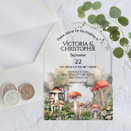 Bezaubernde Wald Toadstool Storybook Hochzeit Acryleinladungen