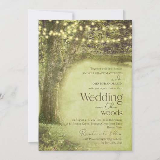 Bezaubernde Waldbaumen Rustikale Hochzeit Einladung (Vorderseite)