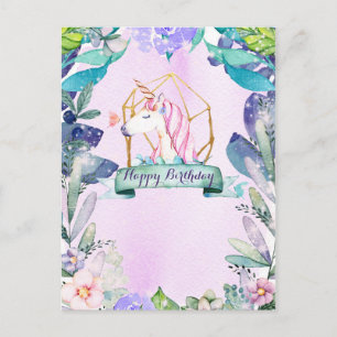 Bezaubernde Waldfantasy Magical Unicorn Geburtstag Postkarte
