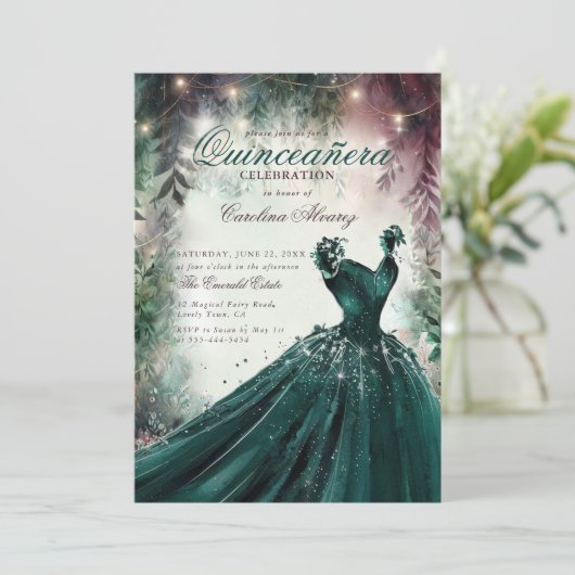 Bezaubernde Waldfrau Prinzessin Mauve Quinceanera Einladung (Stehend Vorderseite)