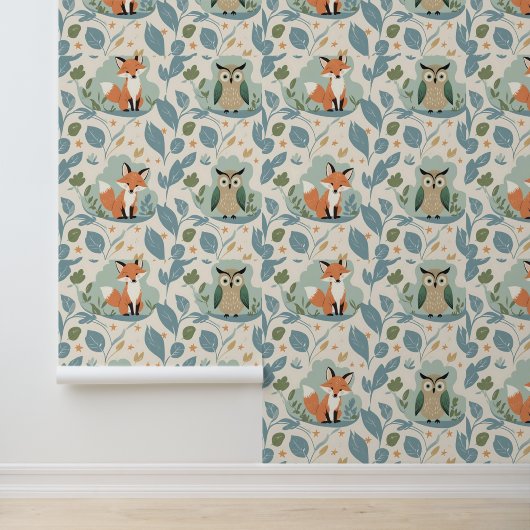 Bezaubernde Waldfreunde Fox & Owl Peel und Stick Tapete (Anwendung)