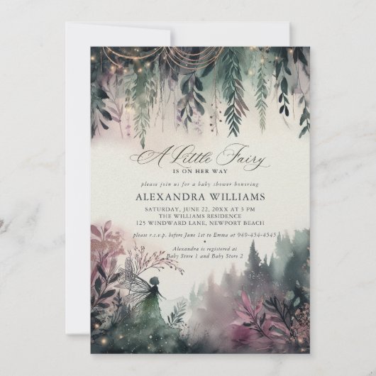 Bezaubernde Waldgebirge Fee Girl Babydusche Einladung (Vorderseite)