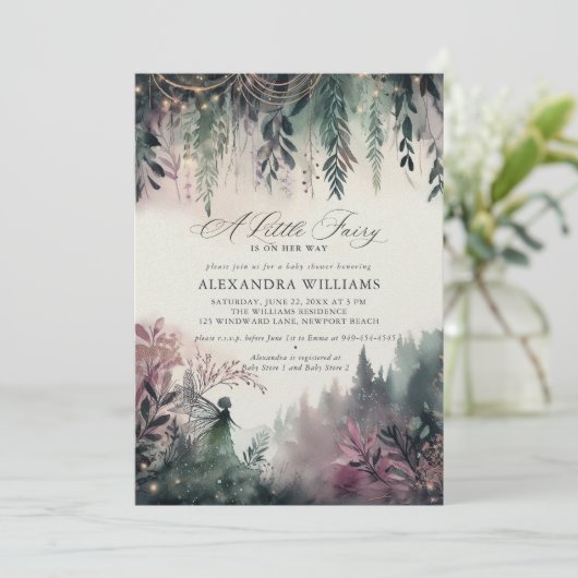 Bezaubernde Waldgebirge Fee Girl Babydusche Einladung (Stehend Vorderseite)