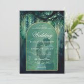 Bezaubernde Waldgrün Boho Arch Foto Hochzeit Einladung (Stehend Vorderseite)