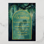 Bezaubernde Waldgrün Boho Arch Foto Hochzeit Folieneinladung (Vorderseite)