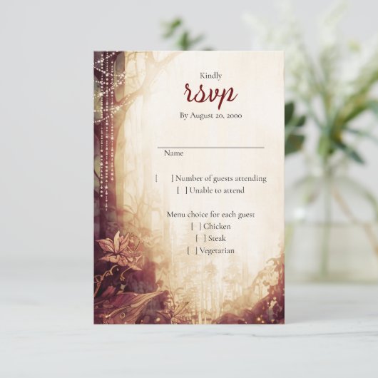 Bezaubernde Waldhochzeit RSVP Karte (Stehend Vorderseite)