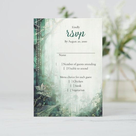 Bezaubernde Waldhochzeit RSVP Karte (Stehend Vorderseite)