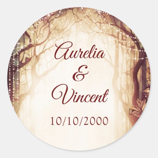 Bezaubernde Waldhochzeit Runder Aufkleber (Vorderseite)