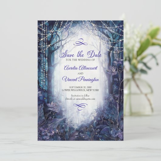 Bezaubernde Waldhochzeit Save The Date (Stehend Vorderseite)
