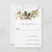 Bezaubernde Waldkorallen & Vintage Liebesvögel Einladung (Vorderseite)