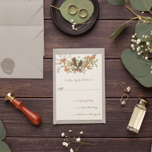 Bezaubernde Waldkorallen & Vintage Liebesvögel Einladung