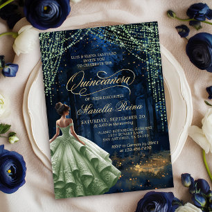 Bezaubernde Waldlandschaft Grün Quinceañera Einladung