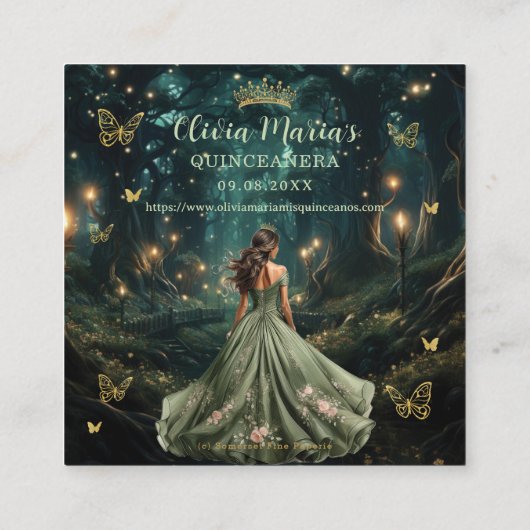 Bezaubernde Waldlandschaft Grüne Quinceñera QR UAW Begleitkarte (Rückseite)